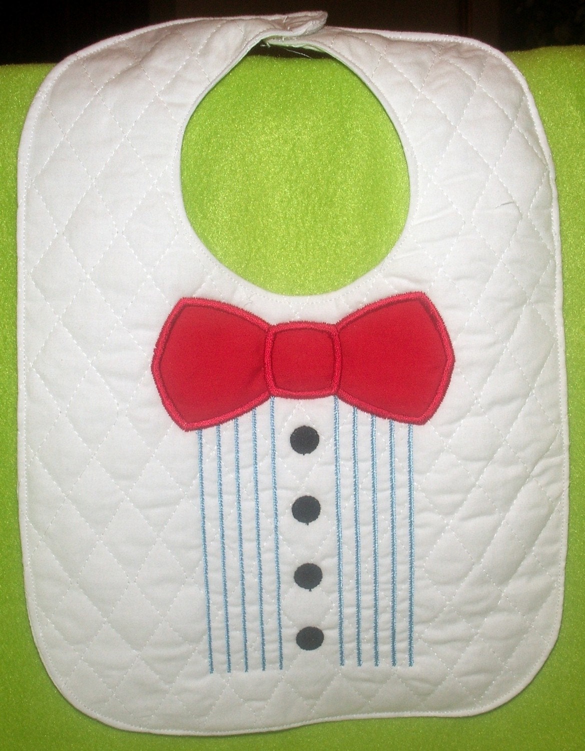 BIB, Handcrafted Embroidered Baby Bowtie Bib - Looks like a tuxedo shirt