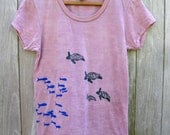 follow me Baby Turtles and Fish Thsirt, Burnout Tee, Yoga Shirt, S,M,L,XL