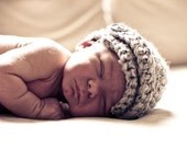 Baby Newsboy Cap-Brown, Oatmeal or Gray Tweed-like yarn-Newborn Photo Prop Hat