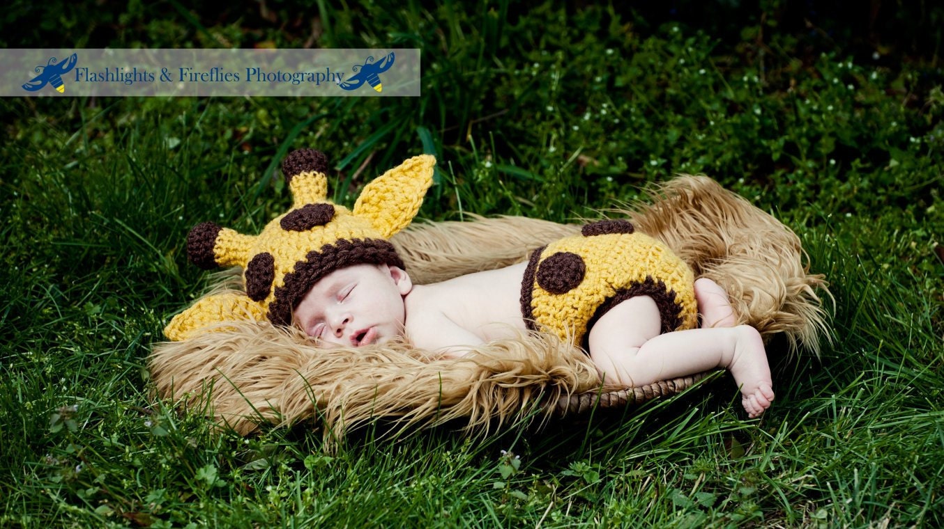 Baby Giraffe Hat and Diaper Cover Matching Set--Perfect Crochet Newborn Photo Prop  or Halloween Costume