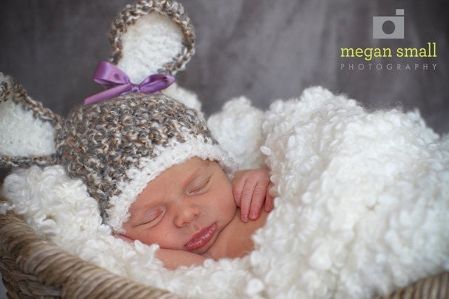 Baby Bunny Hat Crochet Tan Gray-Perfect for Newborn Photo Prop, Halloween or Easter