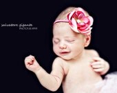 Shabby Chic Ranuculus Hot Pink Rhinestone Accent Flower Glamours Skinny Headband