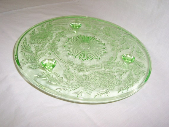 Green Depression Glass Cake Plate By Rusticcountryframes On Etsy 6273