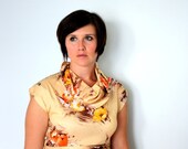 SALE -1970s Golden Floral- Vintage long dress M/L- Summer- Cowl neck- unique