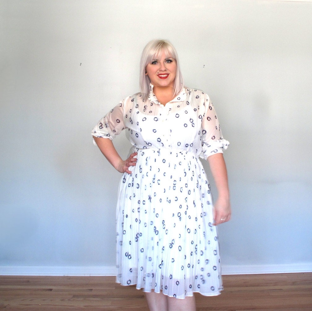 Romantic shear- polka dot Ruffle- Vintage Dress- plus size-xxl
