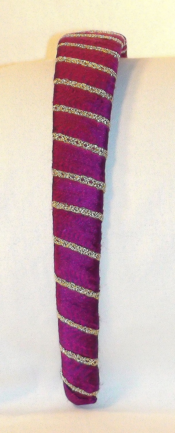 Clip Headband Hair Fascinator Silk Magenta Pink Gold Metallic Stripe