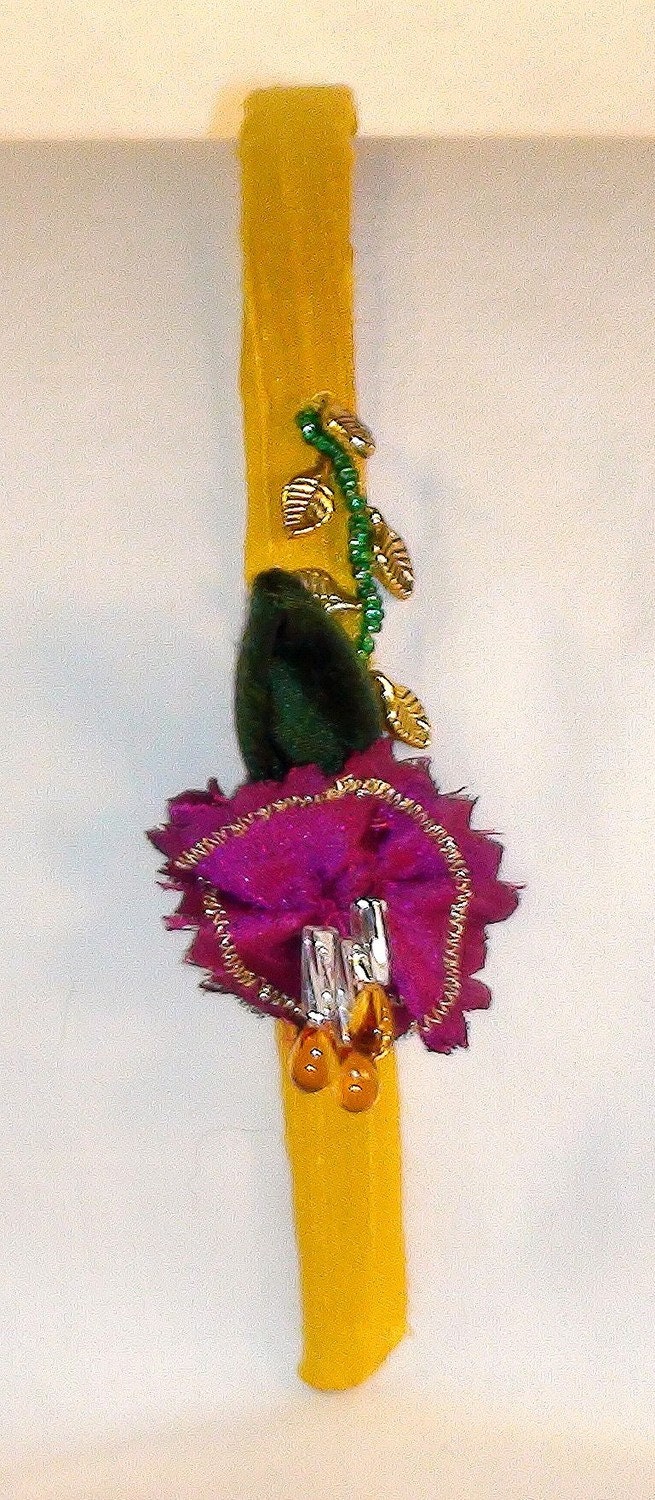 Silk Clip Headband Hair Fascinator Yellow and Fushia Flower