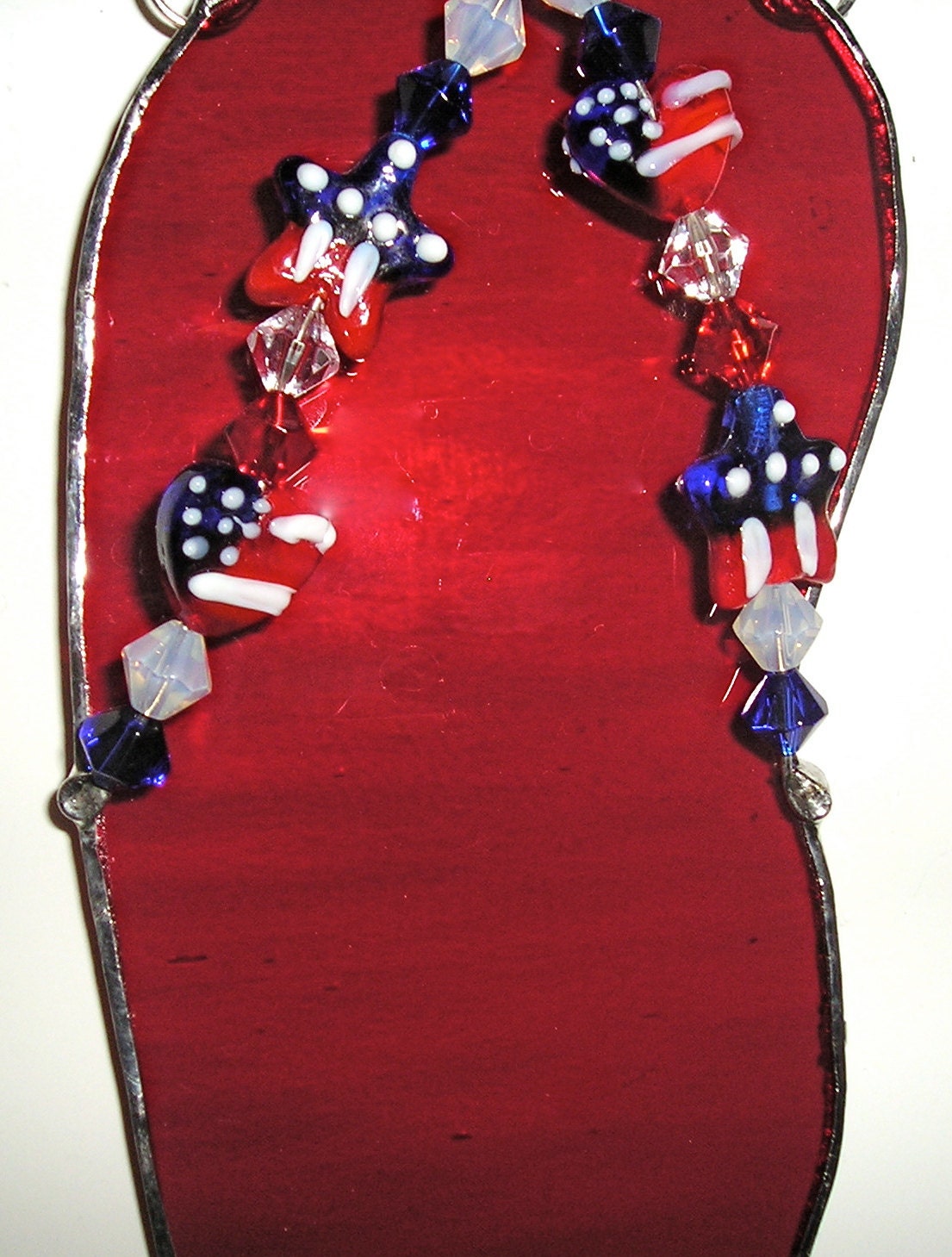Handmade Stain Glass Flip Flop Suncatcher Beach Sand Fourth of July