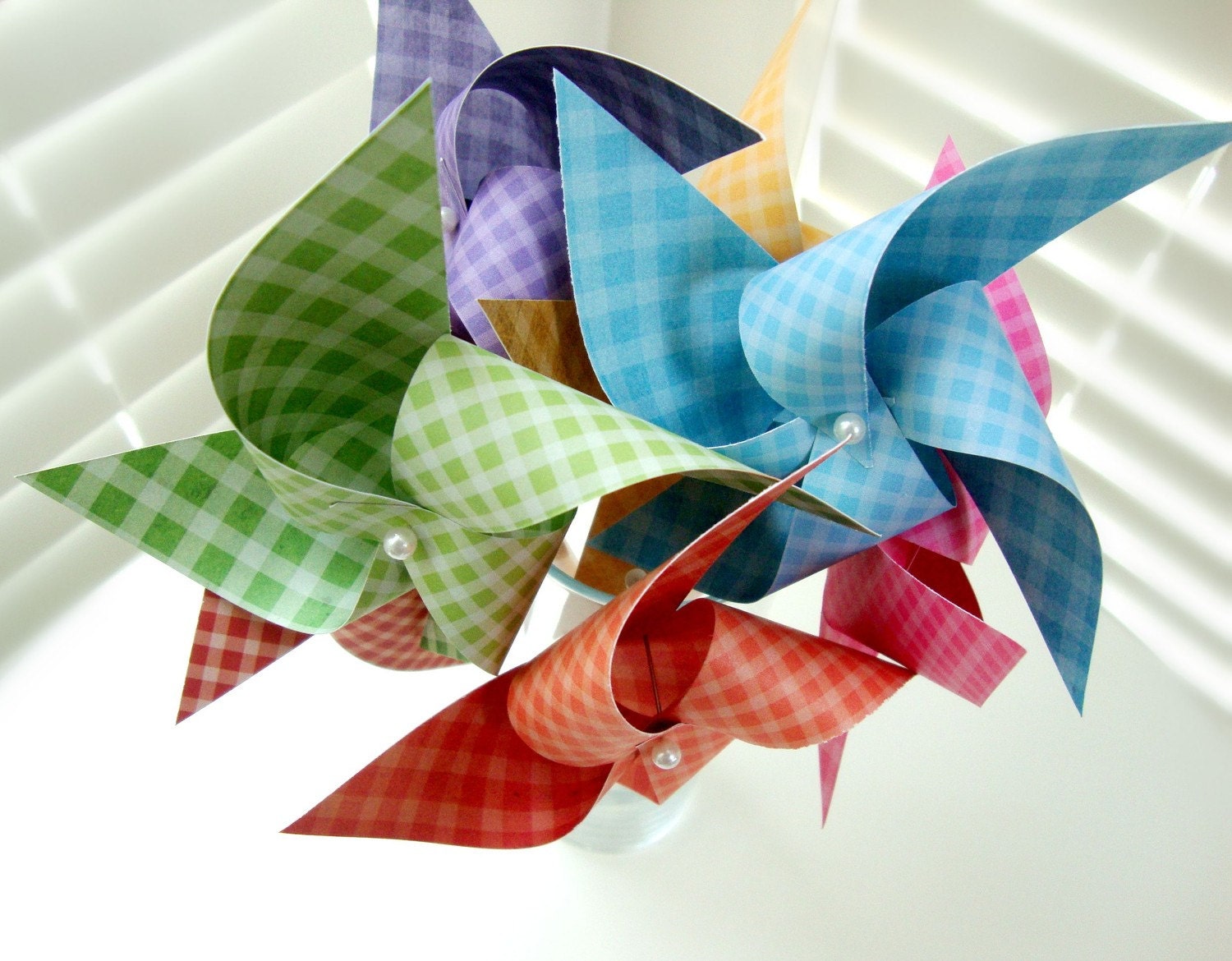 Pinwheels GINGHAM RAINBOW set of 7 mini pinwheels...