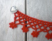 Hand crochet necklace choker / red / romantic / strawberry red / cotton / heart button / Valentine's / summer accessory / fiber necklace