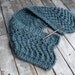 Knitted scarf scarflette / blue / rustic country chic / muted cerulean blue gray / neck cozy / natural wooden shawl pin / wavy pattern