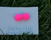 Sassy Hot Pink Chrysanthemum Flower Stud Earrings