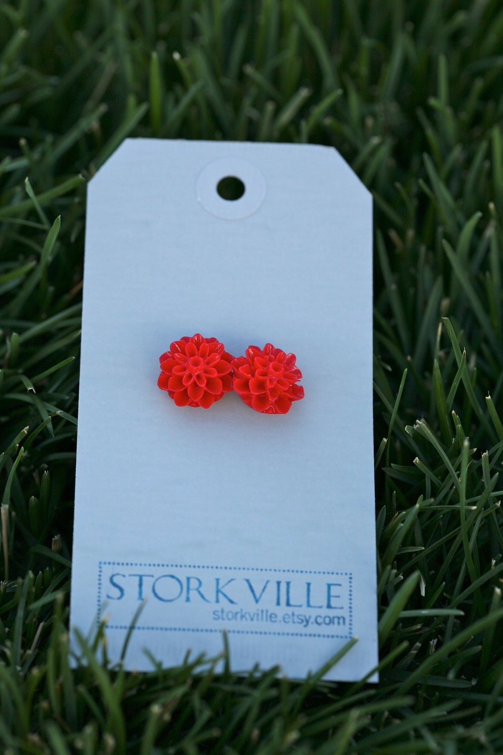 Blazing Red Chrysanthemum Flower Stud Earrings