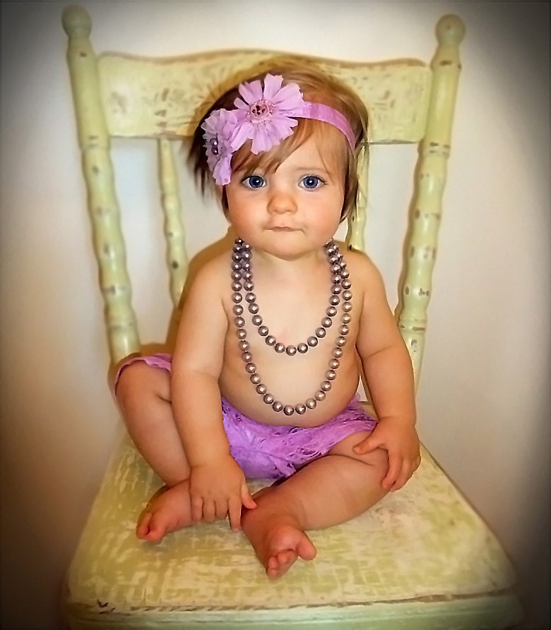 Gorgeous Vintage Shabby Chic Purple Chiffon Beaded Baby Child Girls Headband