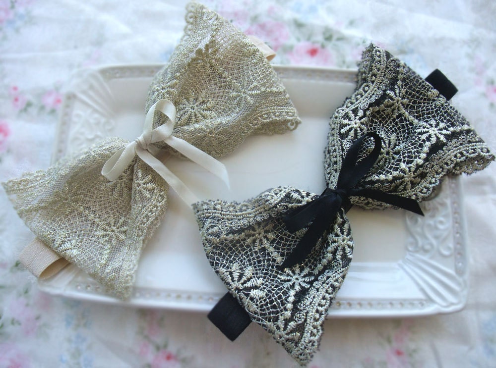 Gorgeous Gold Tan Thread Shabby Chic Vintage Large Bow Baby Childs Headband
