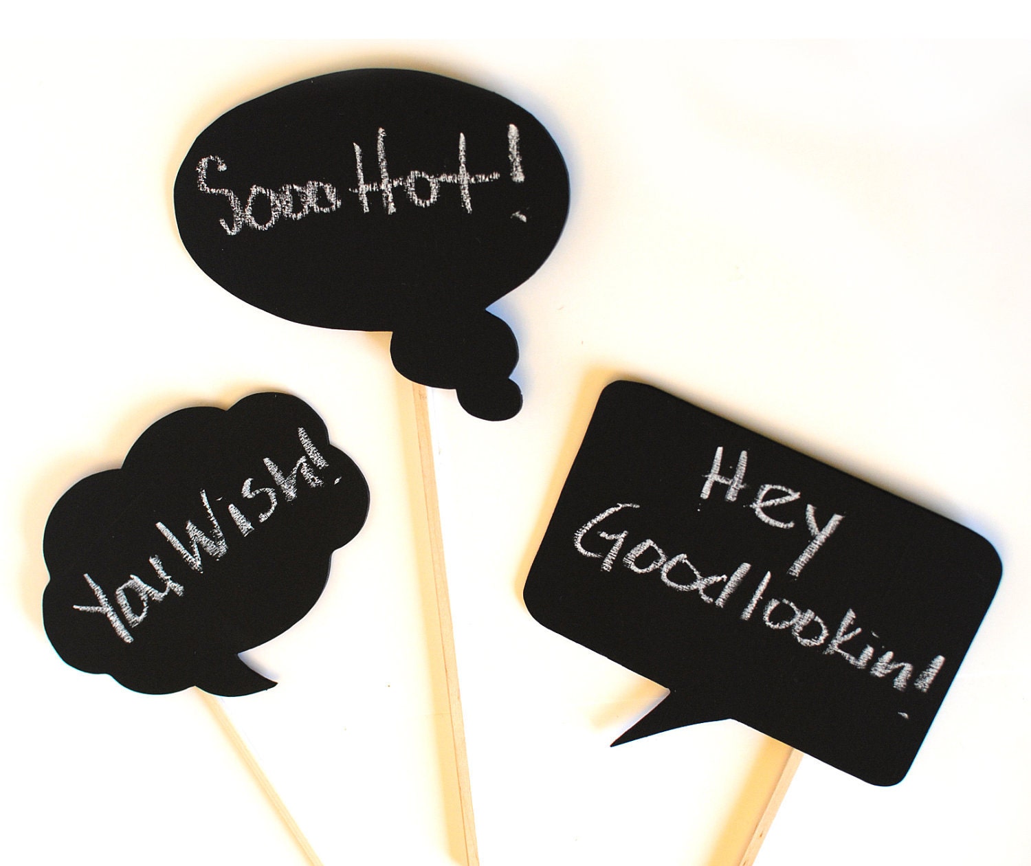Chalkboard Speech Bubbles (set of 3- ready to ship) - Photo Booth Props on a stick for your photo booth, party, or event