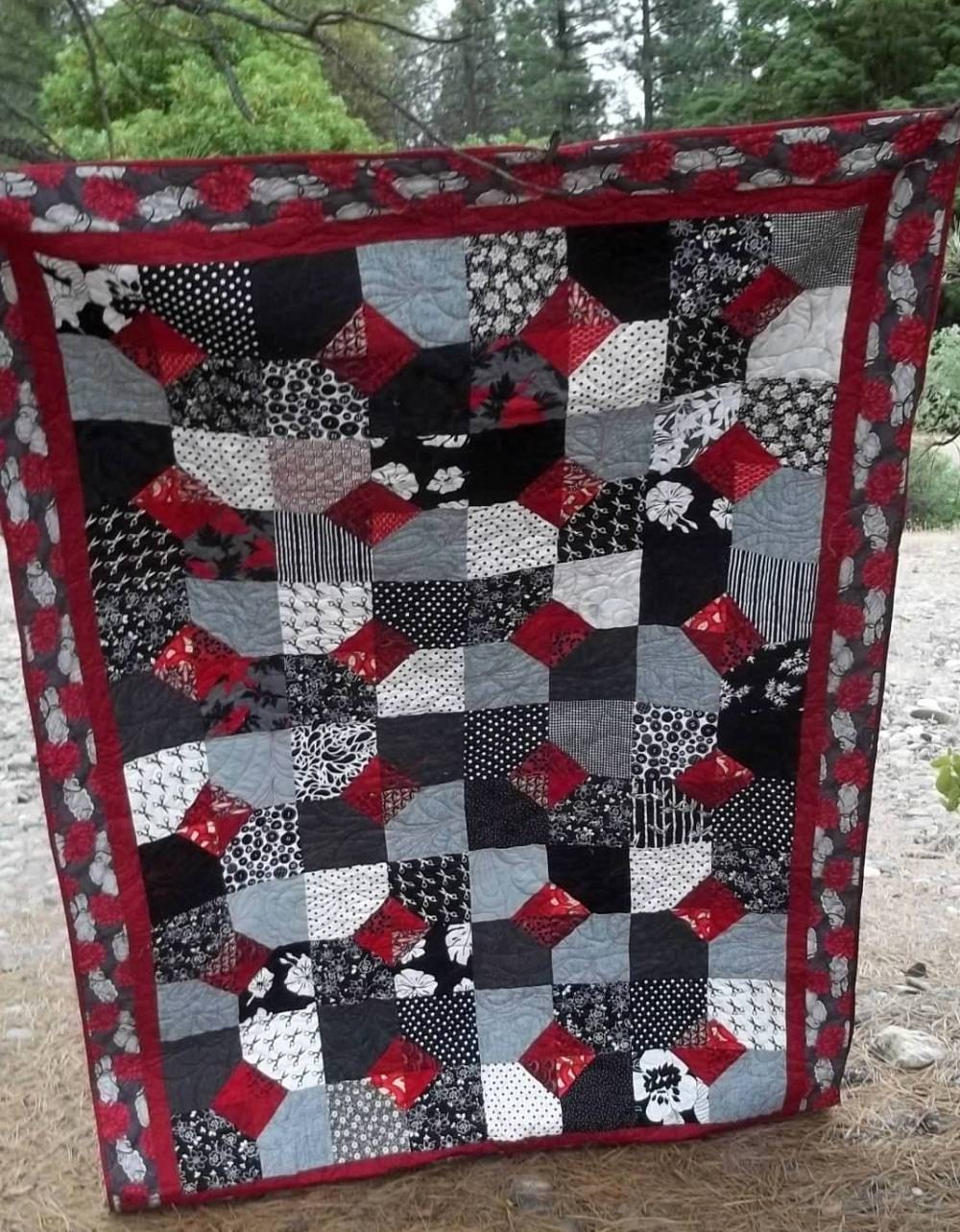 Twin Quilt Red White Black and Gray