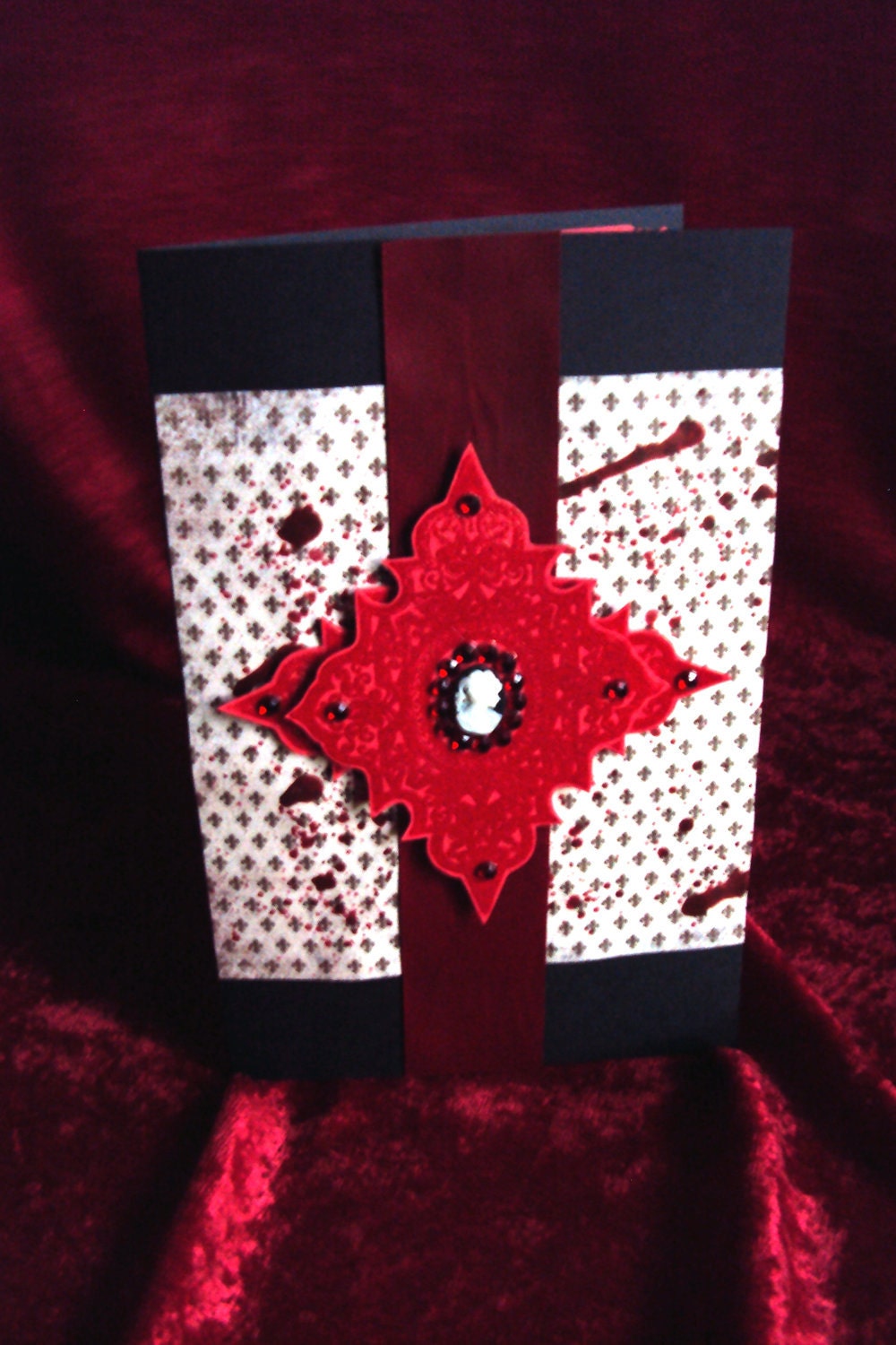 Gothic Victorian Steampunk Vampire Dracula Blood Spatter Halloween Horror Cameo Handmade Greeting Card