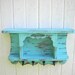 Organizer wall shelf primitive country cottage hooks aqua