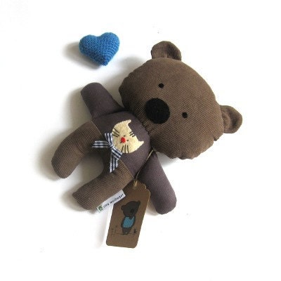 Teddy bear rag doll soft toy stuffed toy softie plushie stuffed animal handmade gray grey brown softie
