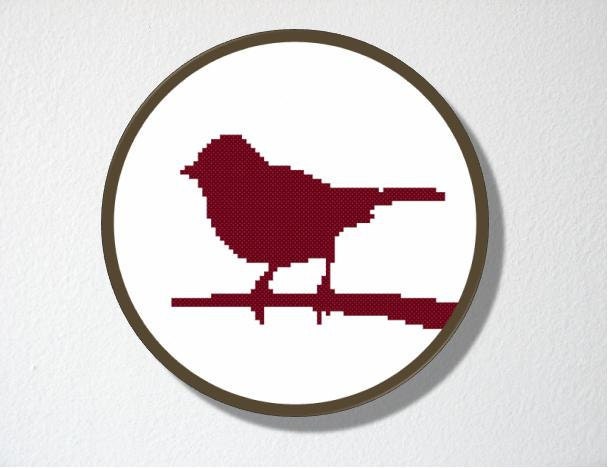 Counted Cross stitch Pattern PDF. Instant download. Sparrow Silhouette. Includes easy beginner instructions.