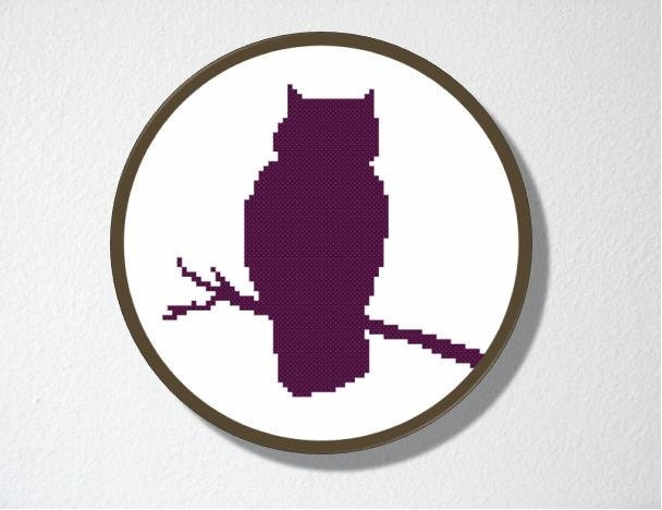 Counted Cross stitch Pattern PDF. Instant download. Owl Silhouette. Includes easy beginner instructions.