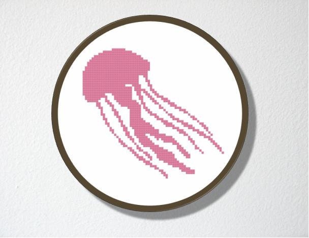 Counted Cross stitch Pattern PDF. Instant download. Jellyfish Silhouette. Includes beginner instructions.