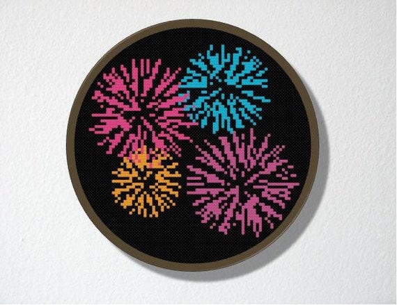 Counted Cross stitch Pattern PDF. Instant download. Fireworks. Includes beginners instructions.