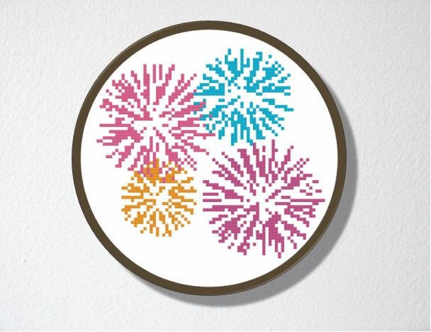 Counted Cross stitch Pattern PDF. Instant download. Fireworks. Includes beginners instructions.