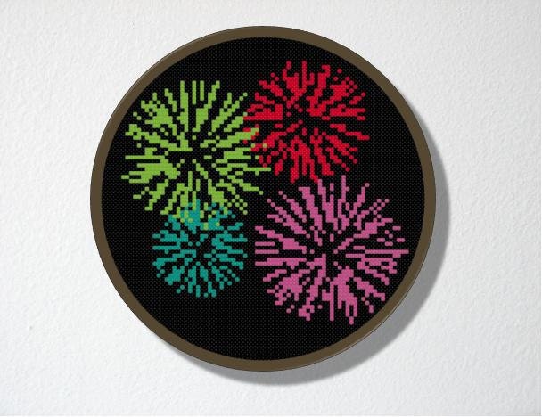 Counted Cross stitch Pattern PDF. Instant download. Fireworks. Includes beginners instructions.
