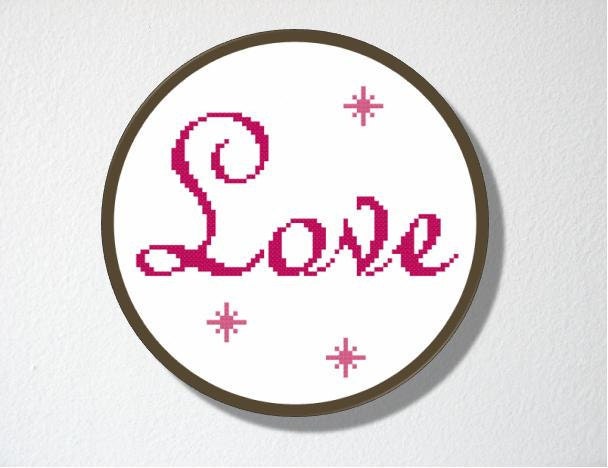 Counted Cross stitch Pattern PDF. Instant download. Love. Includes easy beginner instructions.