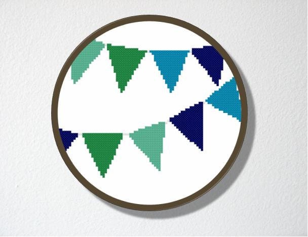 Counted Cross stitch Pattern PDF. Instant download. Bunting Flags. Includes easy beginners instructions.