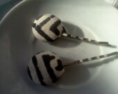 Black & White Stripe Button Hair Bobby Pins