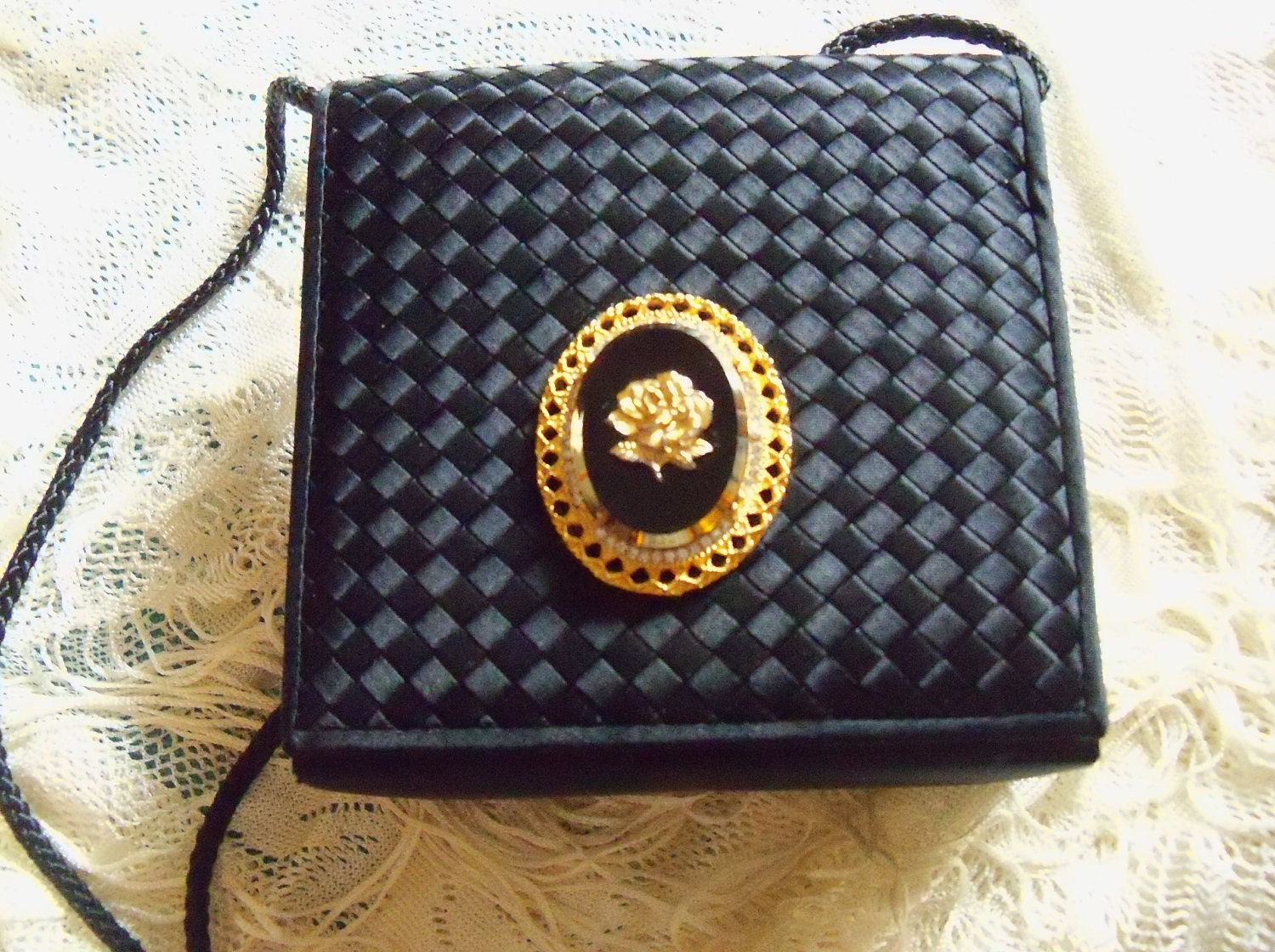 Upcycled La Regale Black Evening Purse Bride Wedding Bridesmaid Holiday Special Occasion Gift