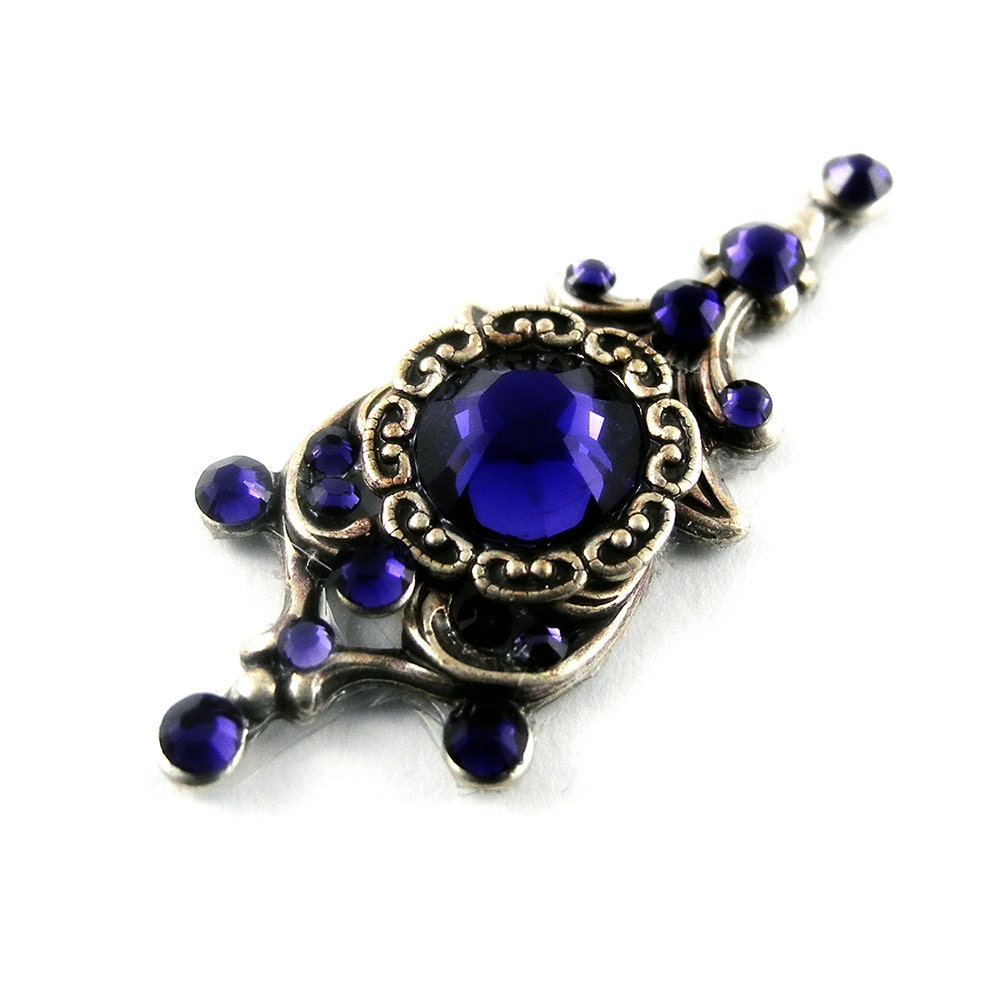 Sparkling Rhinestone Bindi - Antique Silver & Purple Velvet Swarovski Rhinestones - Moonlight Pagoda Crystal
