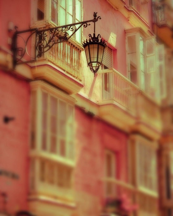 Spain Photography - A Light in the Piazza - Fine Art Photography Print of Pastel Buildings in Spain