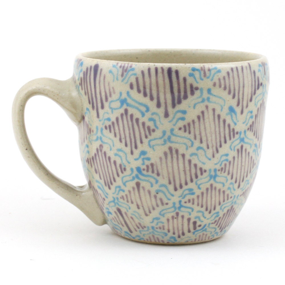 Teacup - Ceramic Mug - Cup with turquoise and purple pattern
