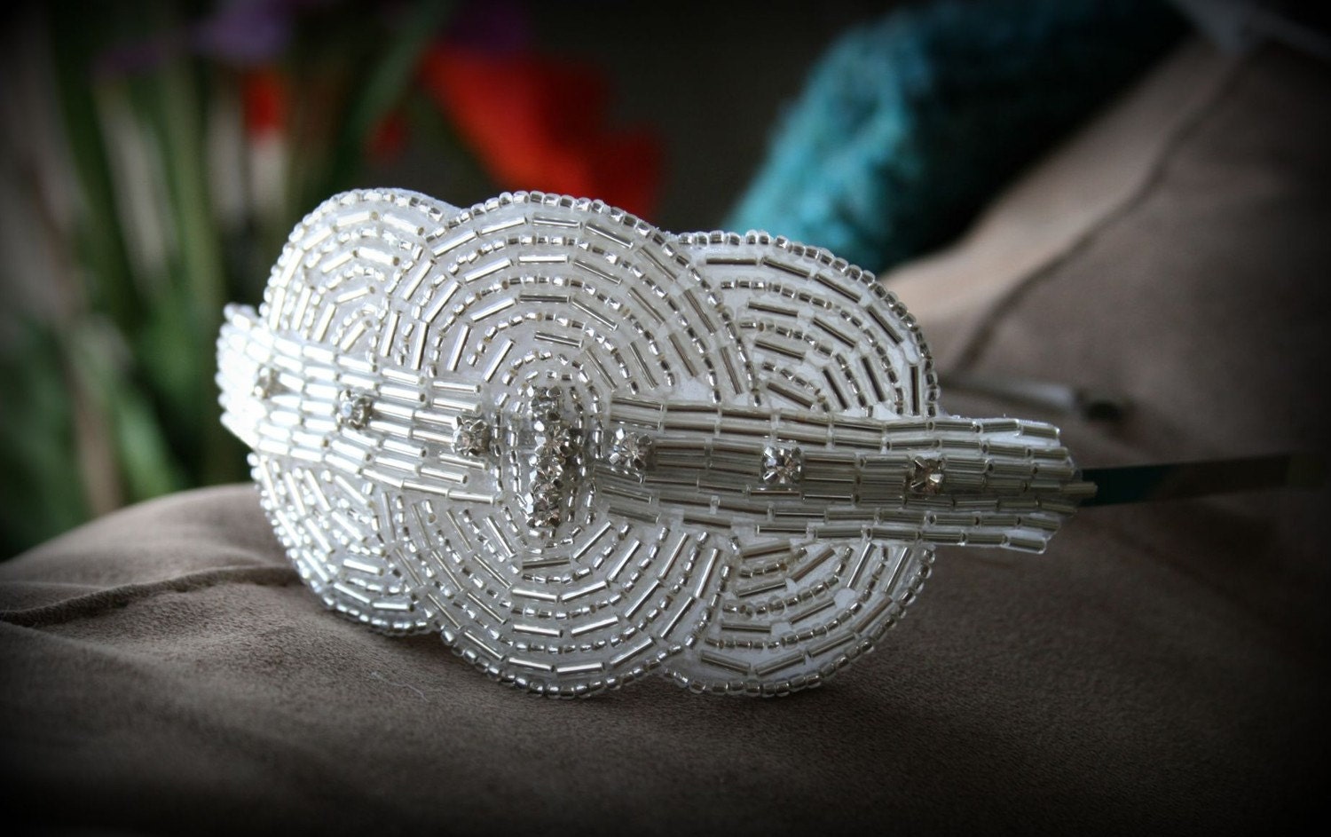 SHIVON- Silver Beaded Rhinestone Headband, Wedding Headpiece, Ribbon, Crystal, Accessories, Bridal, Wedding, Hair Accessory, Bridesmaid