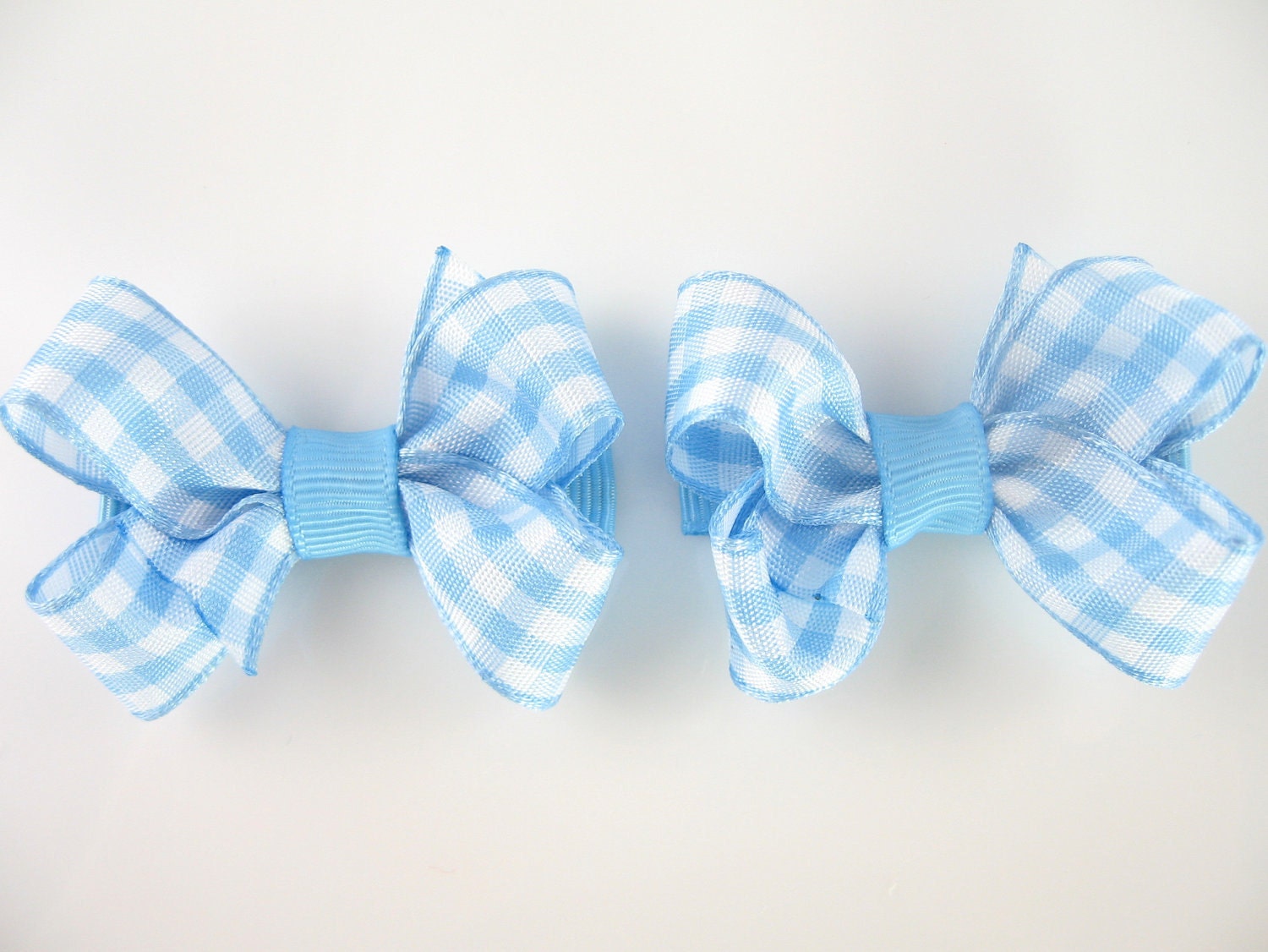 Blue Gingham Hair Bow Clips - wide 9