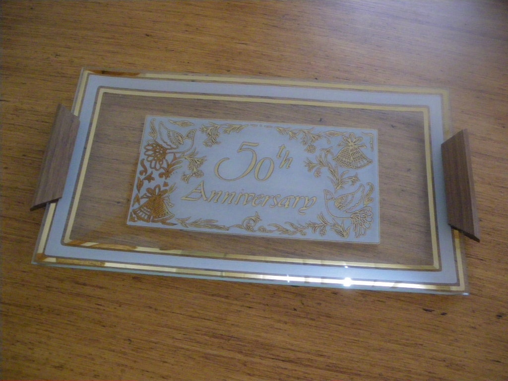 Vintage 50th Anniversary Glass Serving Tray