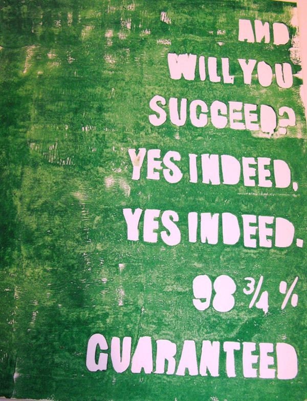 Print- Lino print, Dr. Seuss Quote "Will you Succeed" Green, 8X10 Inches