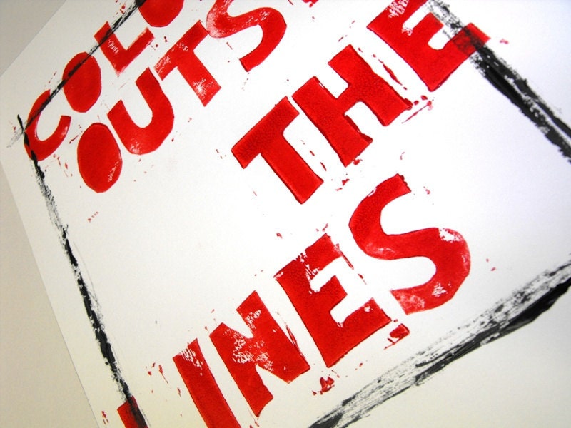 Color outside the lines, Lino letterpress print, 8X10 inches