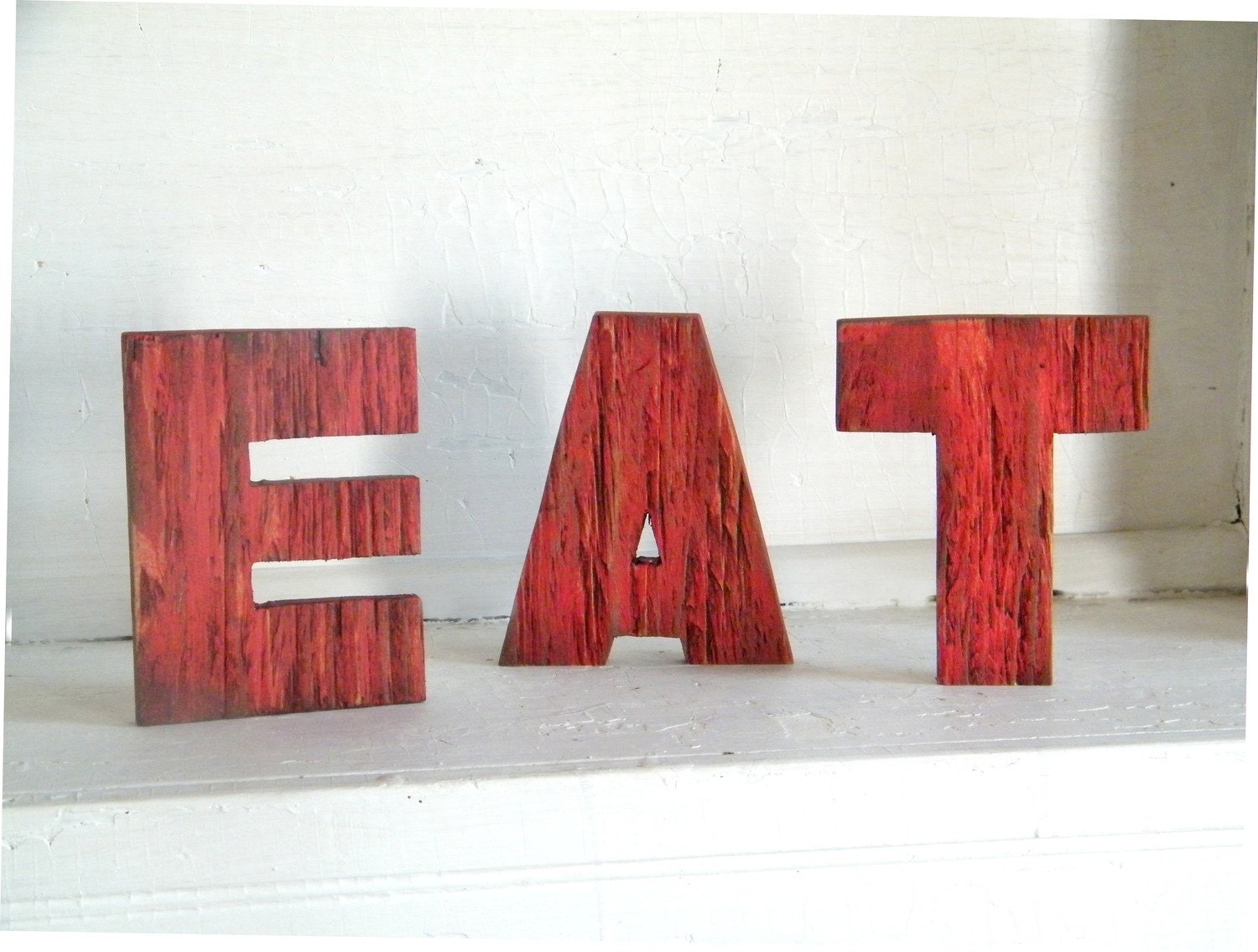 EAT Mini Letters Wooden Red Set of 3 Deep Fried Doughnut Font
