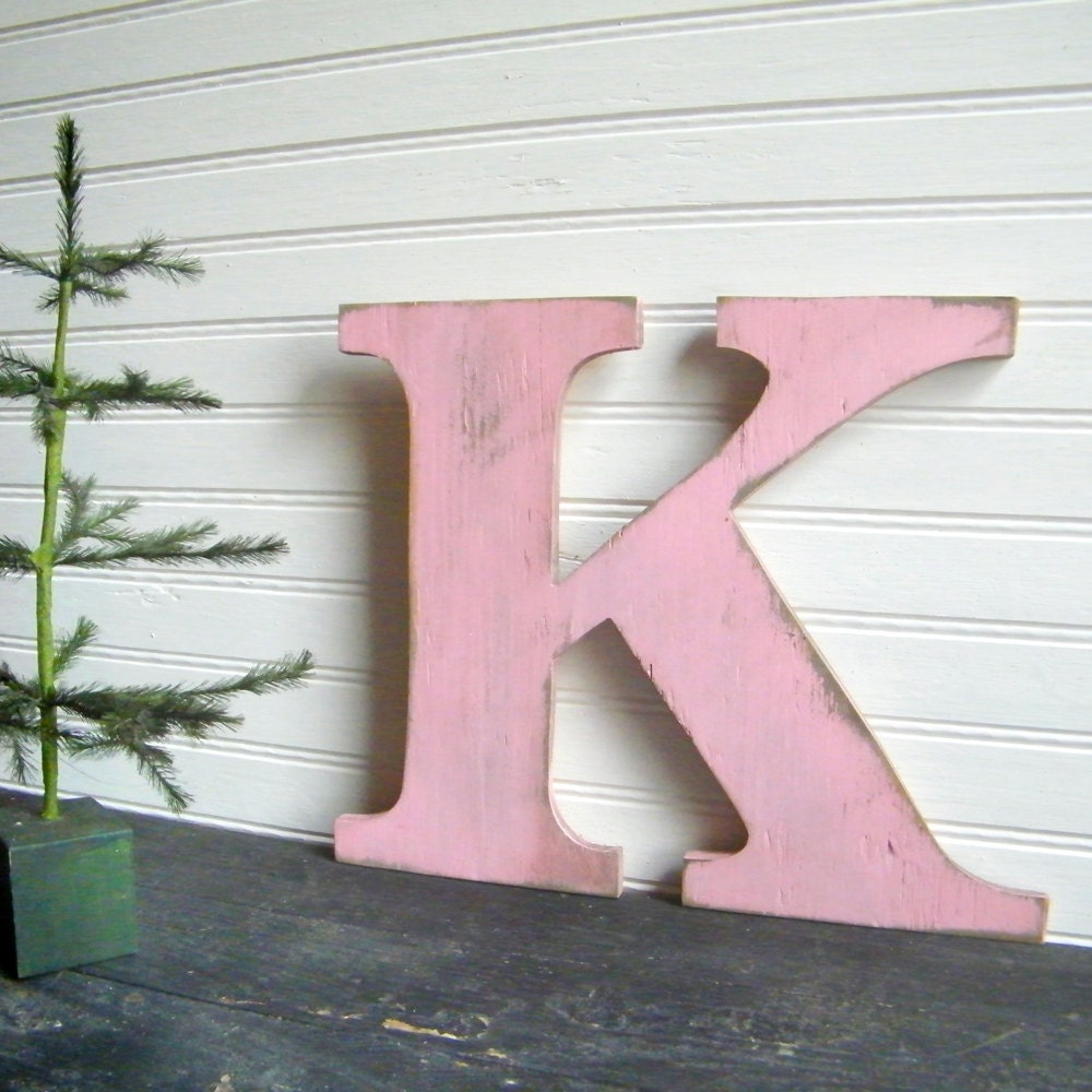 Pink Letter K Wood Sign 10 Serif Letter Upper by SlippinSouthern