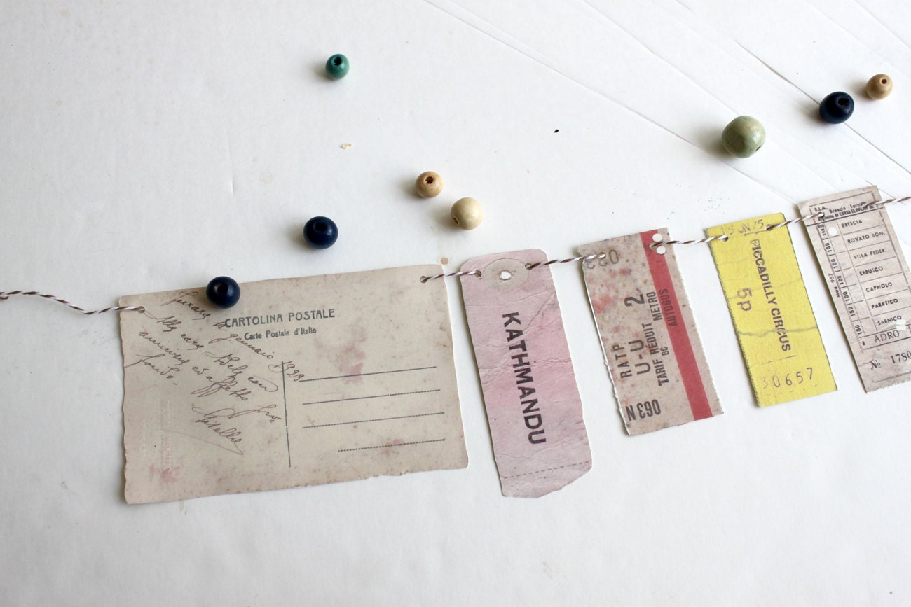 Vintage ephemera inspired paper garland, travel tickets and memorabilia - Sweet Stay At Home