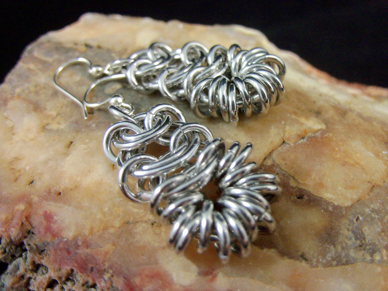 Earrings - Petite Vertebrae and Coiled Chainmaille - Lightweight and Gorgeous