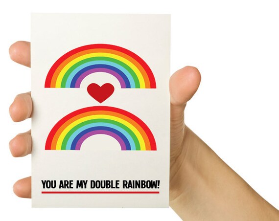 Funny Valentine Geek Love or Pride Card -You are my double rainbow - 5X7 Greeting Card