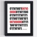 Binary Code Love Print - I Love You in Red and Black 8 X 10 - Digital Print-Wall Decor- Geekery