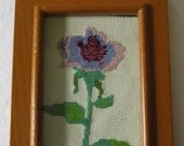 Handmade Cross Stitch Vintage Wood Frame Wall Hanging Picture "Single Flower"