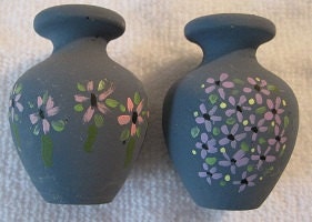 Doll House Miniature Handmade Decorated Wood Painted Planter/Urn Set Of 2